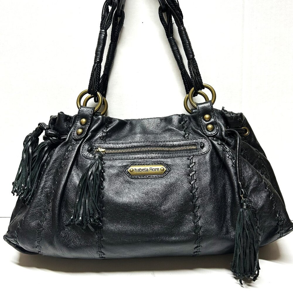 RARE Isabella Fiore Coco Dream Weaver Tote in Black Leather